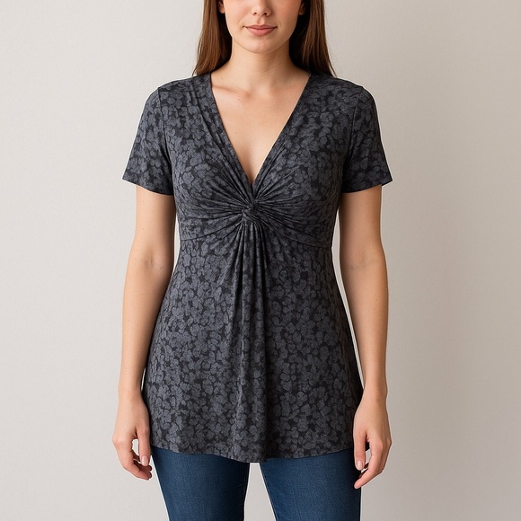 Soma Womens Grey BLK Short Sleeve Twist Front Tunic Dancing fairy grunge  M - Picture 1 of 9